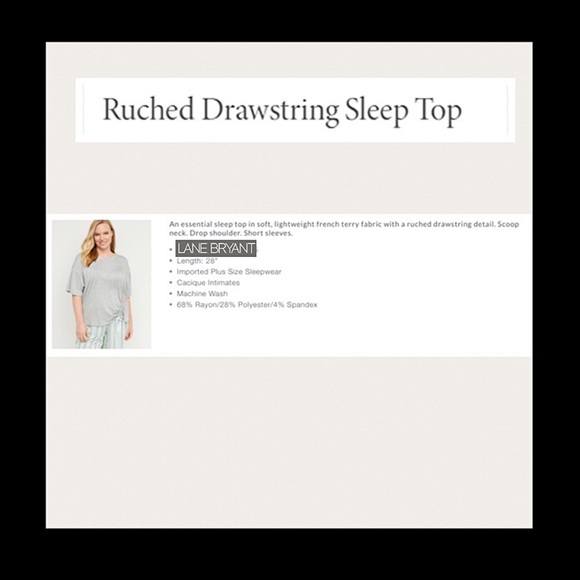 Lane Bryant ruched drawstring sleep top NWT - Picture 4 of 4